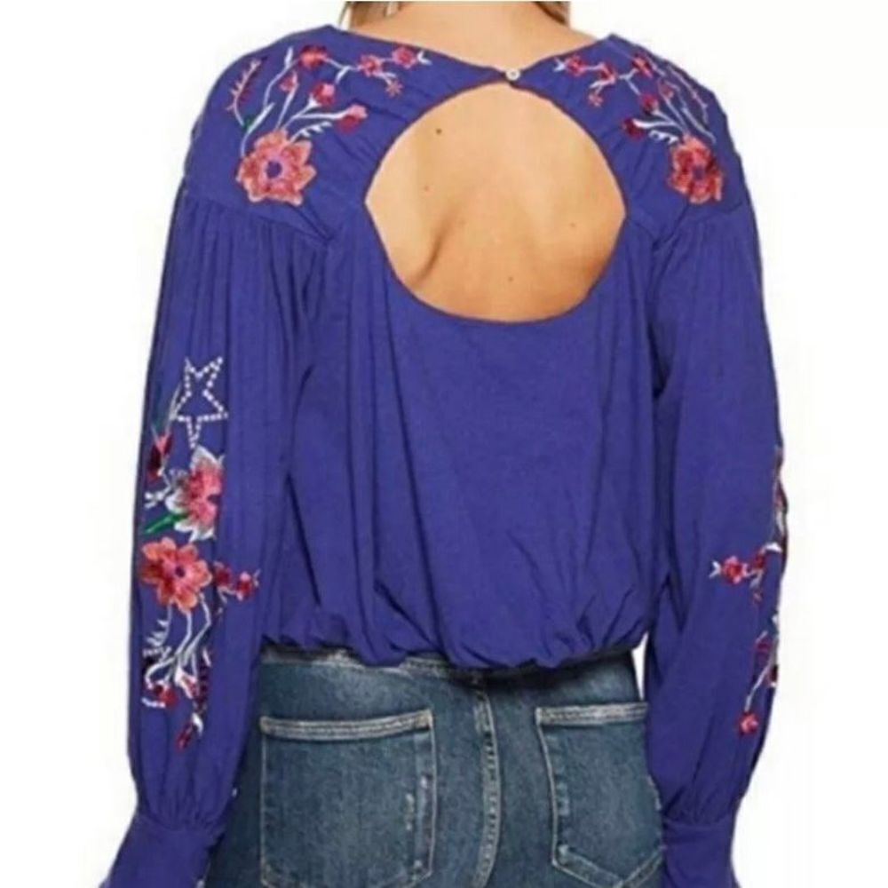 Free People Embroidered Balloon Sleeve Lita Boho Blouse Pullover Small - Picture 2 of 16